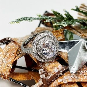 Ring Silver Plated Oval Cubic Zirconia Ring Clearance Sale